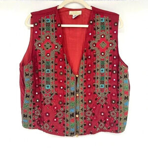 Vintage Ethnic Bohemian Beaded Vest Top Size Large
